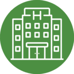 Hotel building icon representing valet and guest parking for hospitality properties.