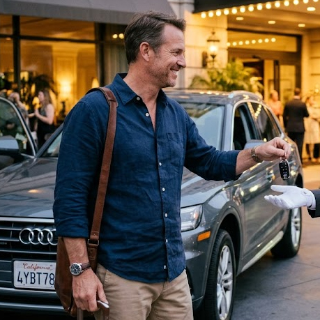 A very Satisfied Los Angeles Valet Management Client Handing His Keys To The Valet. 