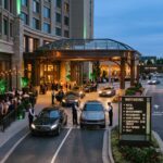 Coordinated casino parking operation with valet service, guest wayfinding, and multiple arrival lanes serving hotels, restaurants, entertainment, and event venues.